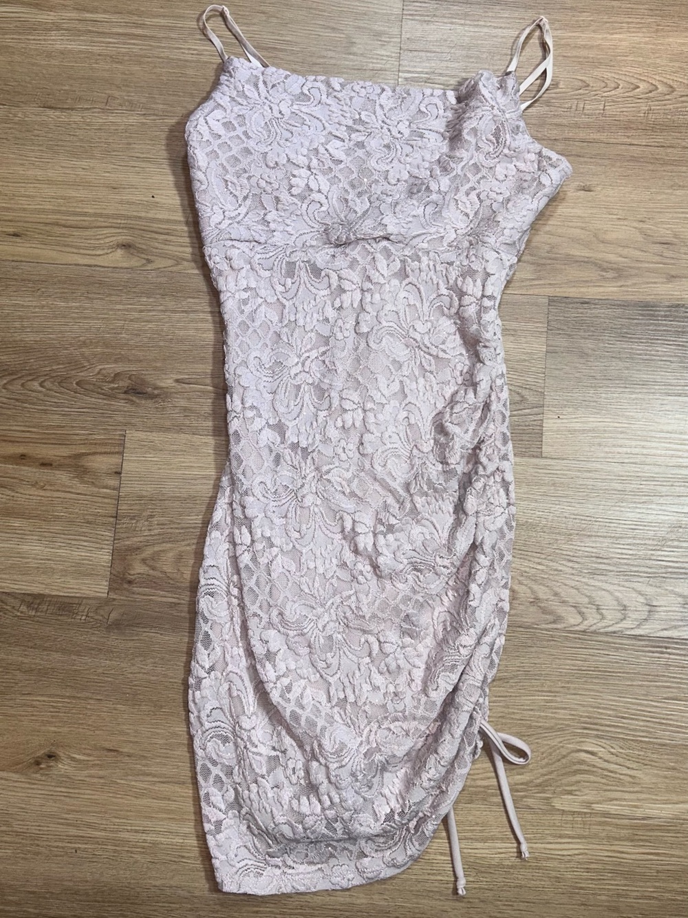Honey and Rosie Blush Lace Midi Dress with Side Tie